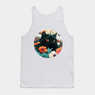 Floral Kitty - Black Cat Filled With Flowers Tank Top